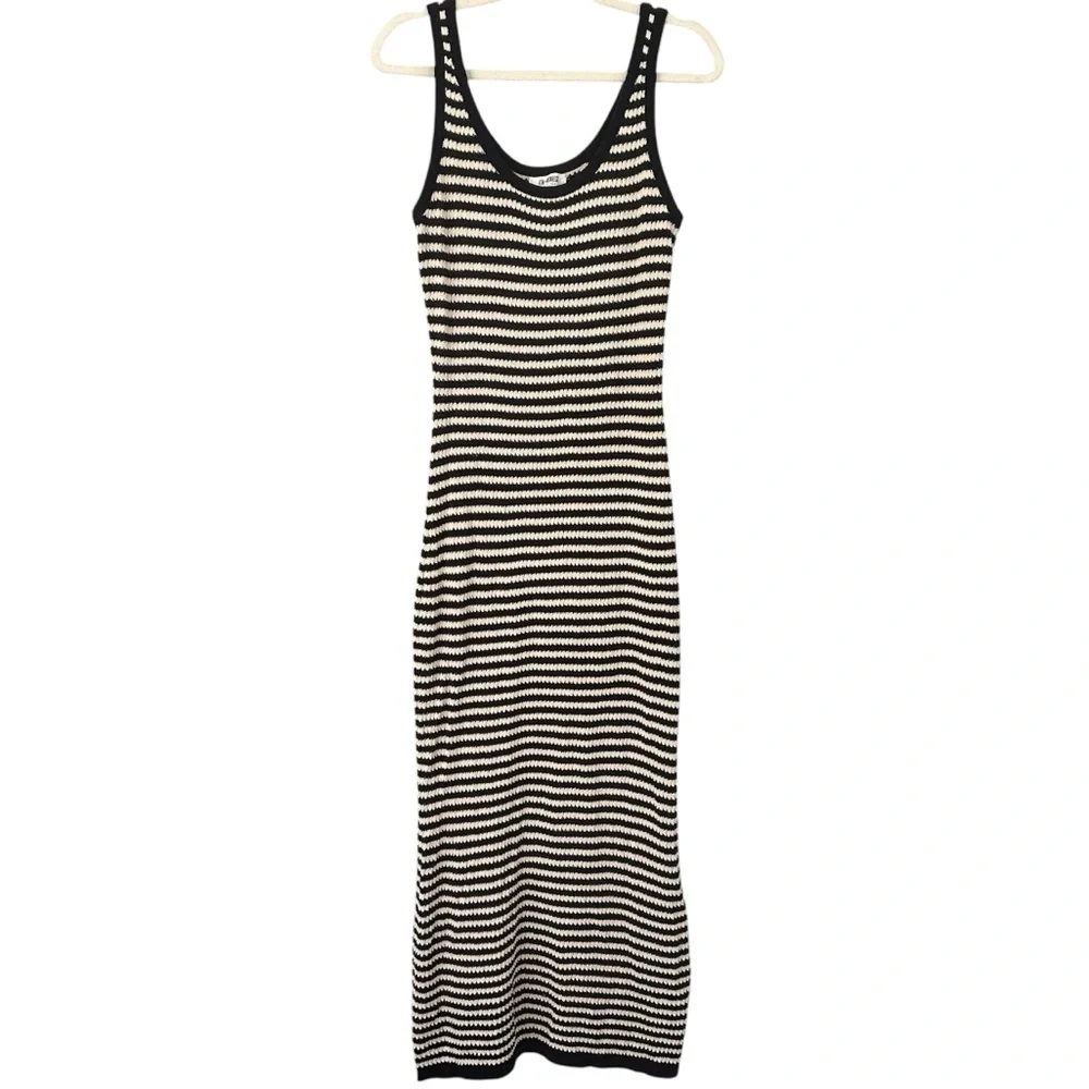 4th & Reckless Crochet Knit Black Stripe Maxi Dress Size Large - Picture 3 of 7